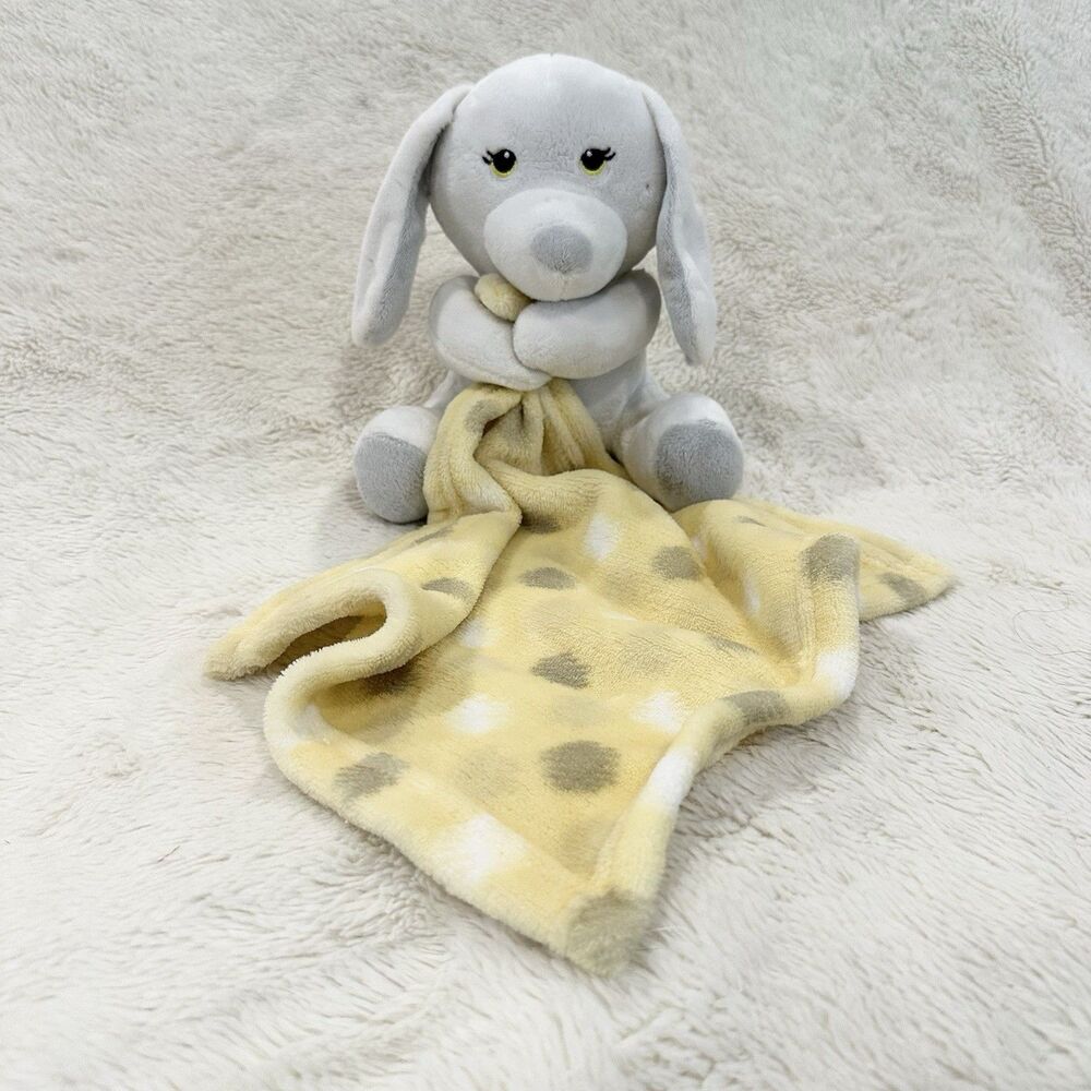 Little Beginnings Security Blanket White Yellow Plush Puppy Dog Polka Dot Lovey
